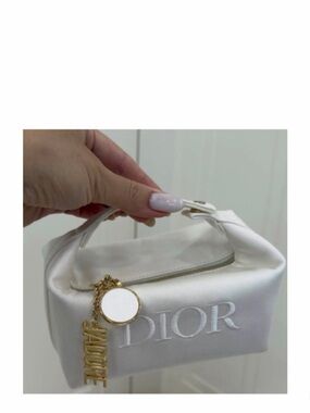 NEW Dior Twill White Pouch Bag With Handle Makeup Clutch Bag Pouch